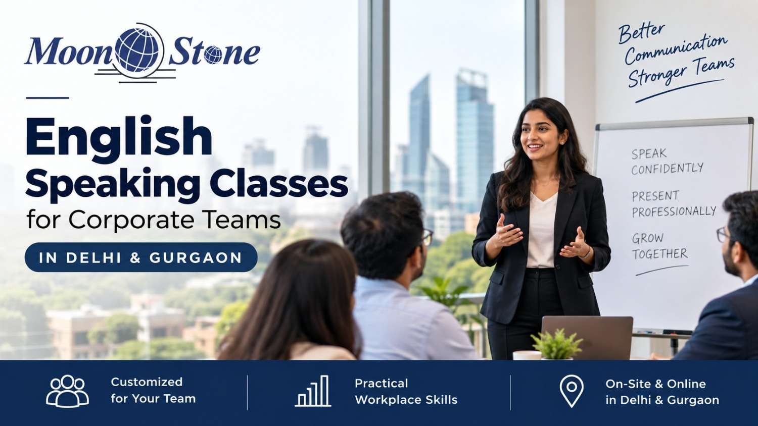 English speaking classes near me for corporate teams in Delhi and Gurgaon by MoonStone Corporate.
